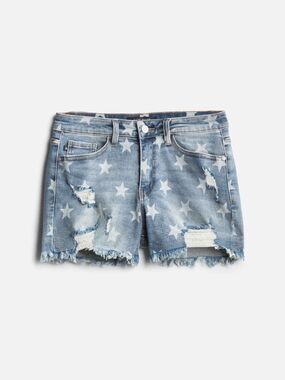 Leyla Printed Stars Fray Hem Denim Shorts